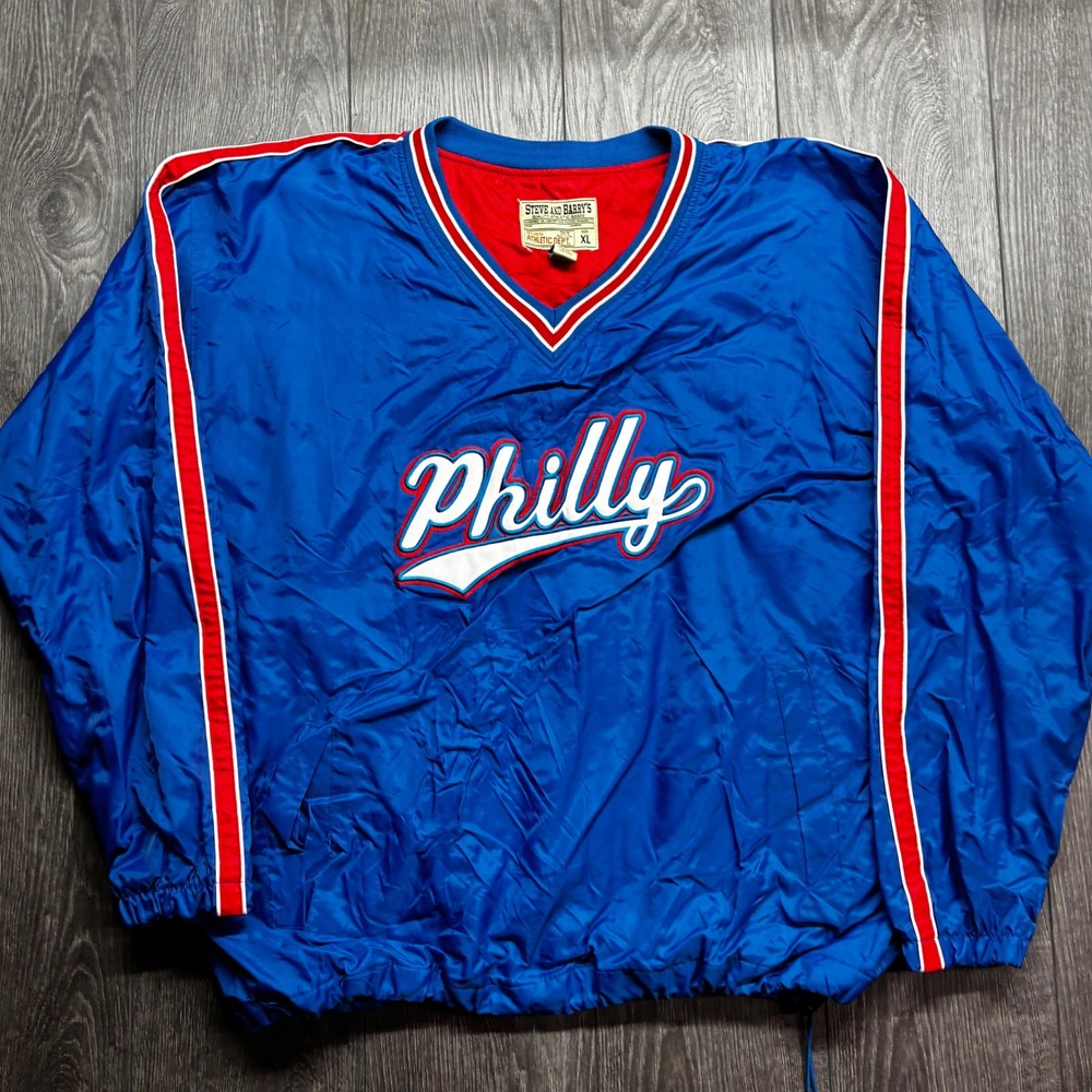 Philadelphia Phillies MLB Windbreaker Pullover Blue Red Mens XL Vintage Style